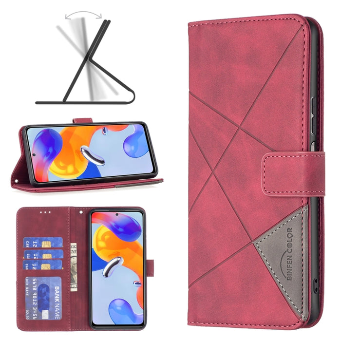 Estuche para teléfono de cuero con tapa horizontal y hebilla magnética con textura de rombos, For Xiaomi Redmi Note 11 Pro International Version