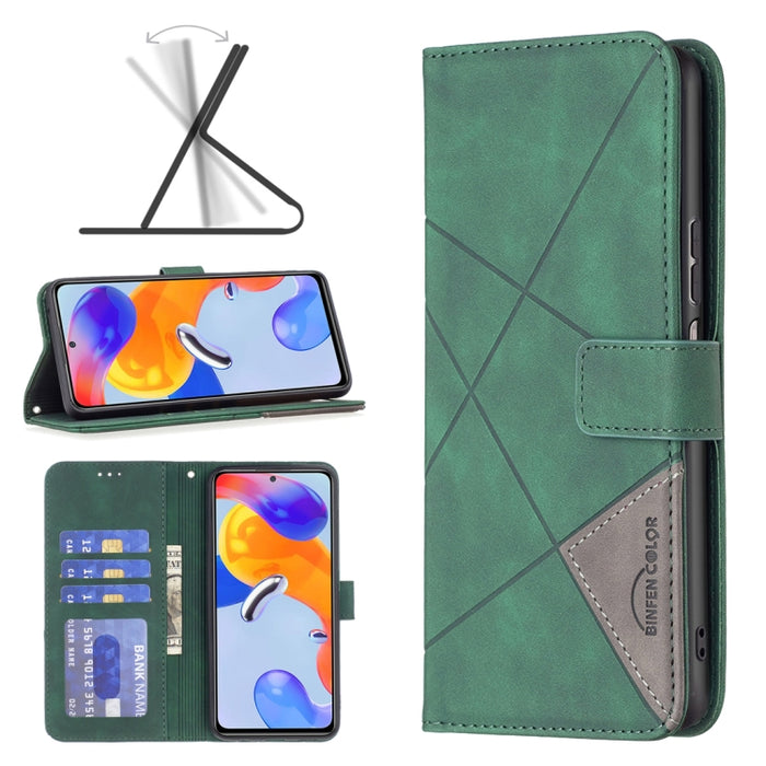 Estuche para teléfono de cuero con tapa horizontal y hebilla magnética con textura de rombos, For Xiaomi Redmi Note 11 Pro International Version