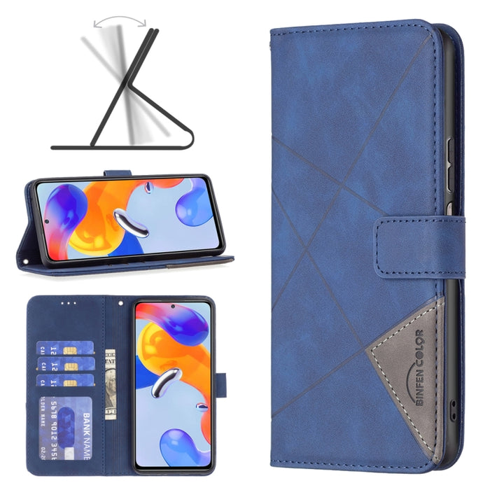 Estuche para teléfono de cuero con tapa horizontal y hebilla magnética con textura de rombos, For Xiaomi Redmi Note 11 Pro International Version