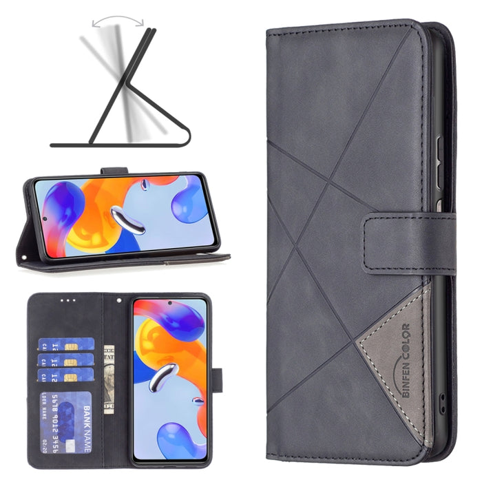 Estuche para teléfono de cuero con tapa horizontal y hebilla magnética con textura de rombos, For Xiaomi Redmi Note 11 Pro International Version