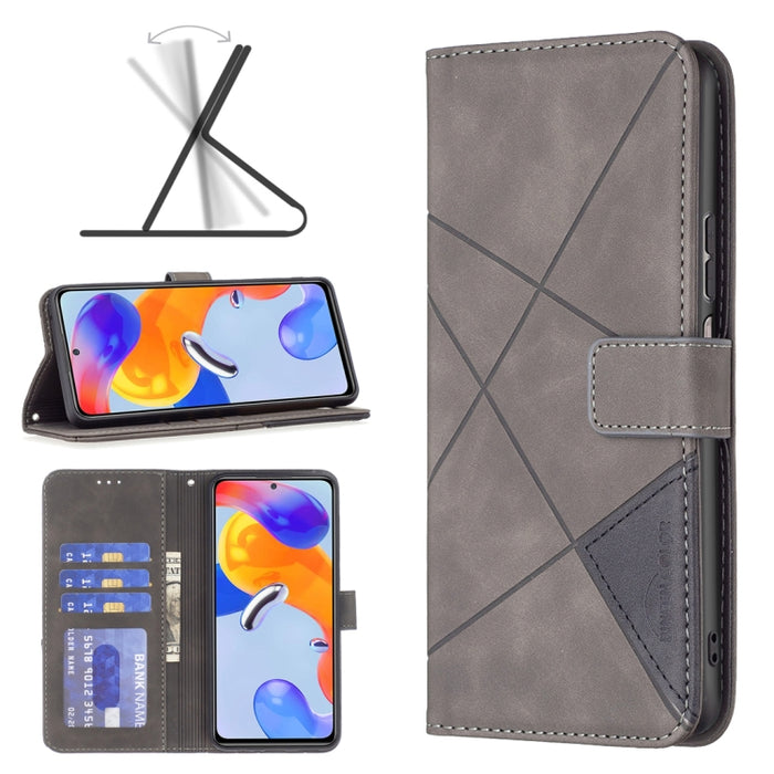 Estuche para teléfono de cuero con tapa horizontal y hebilla magnética con textura de rombos, For Xiaomi Redmi Note 11 Pro International Version