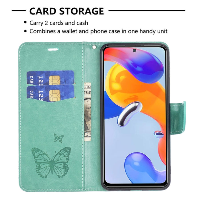 Estuche para teléfono de cuero con dos mariposas en relieve, For Xiaomi Redmi Note 11 Pro International Version
