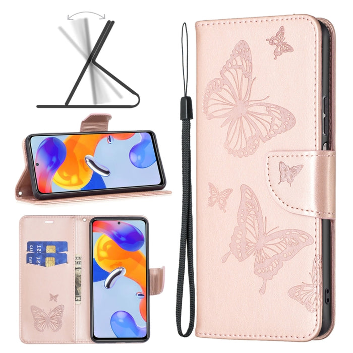 Estuche para teléfono de cuero con dos mariposas en relieve, For Xiaomi Redmi Note 11 Pro International Version