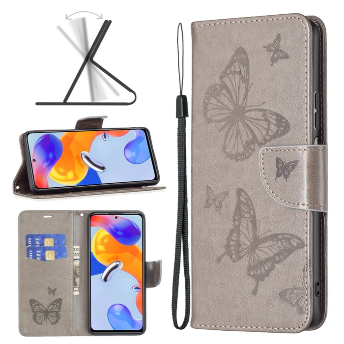 Estuche para teléfono de cuero con dos mariposas en relieve, For Xiaomi Redmi Note 11 Pro International Version