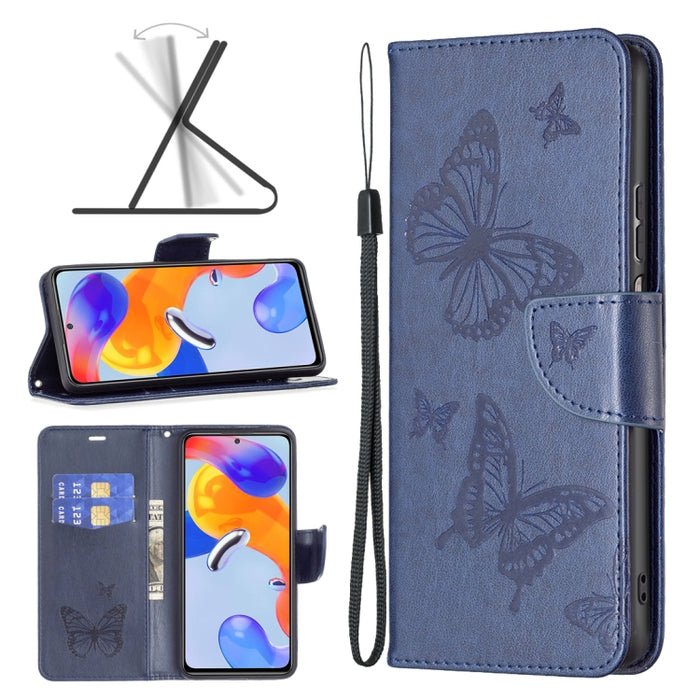 Estuche para teléfono de cuero con dos mariposas en relieve, For Xiaomi Redmi Note 11 Pro International Version