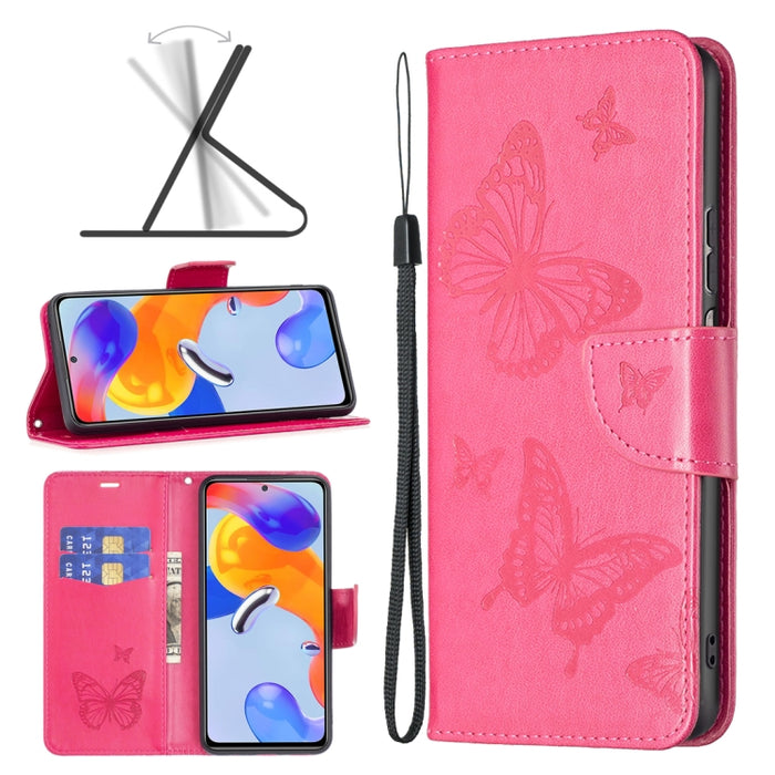 Estuche para teléfono de cuero con dos mariposas en relieve, For Xiaomi Redmi Note 11 Pro International Version