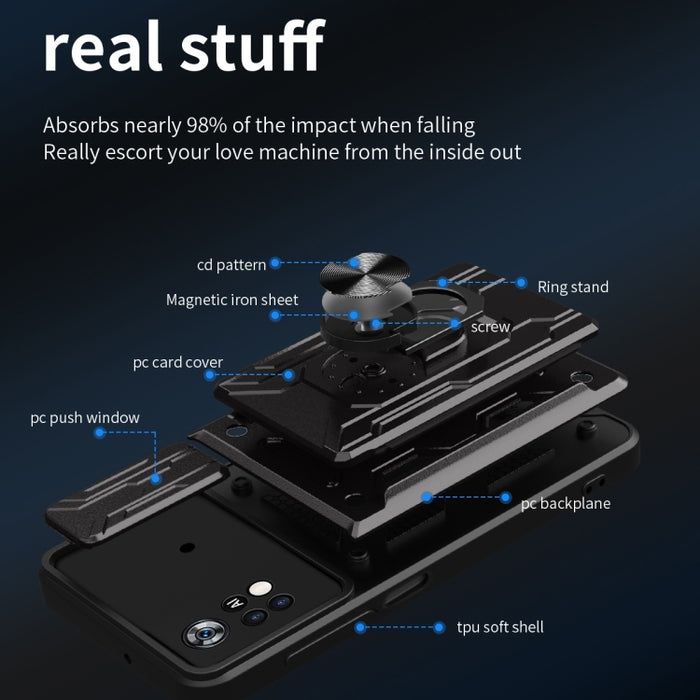 Funda deslizante para teléfono Camshield TPU+PC con ranura para tarjeta, For Xiaomi Poco X4 Pro 5G