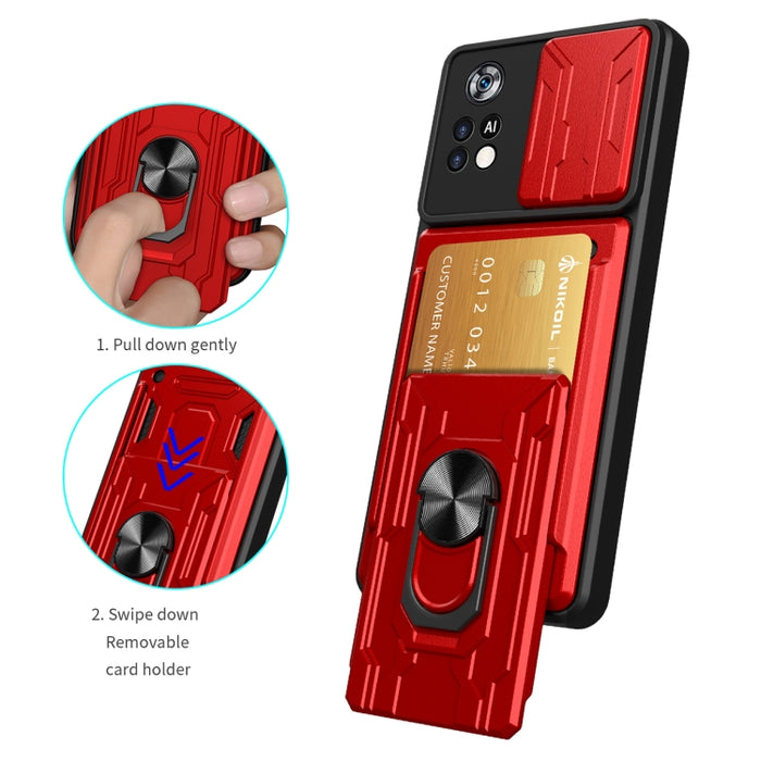 Funda deslizante para teléfono Camshield TPU+PC con ranura para tarjeta, For Xiaomi Poco X4 Pro 5G