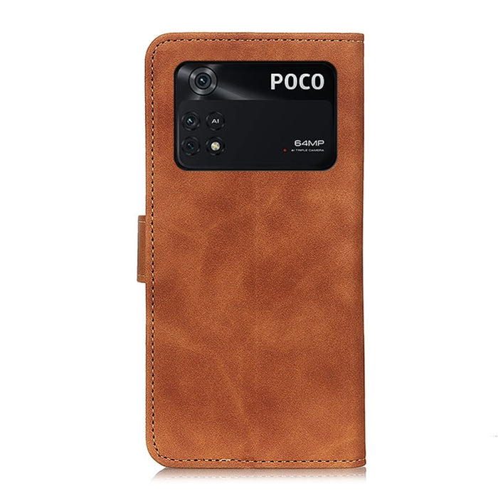 KHAZNEH Estuche para teléfono de cuero con tapa horizontal de textura retro, For Xiaomi Poco M4 Pro 4G