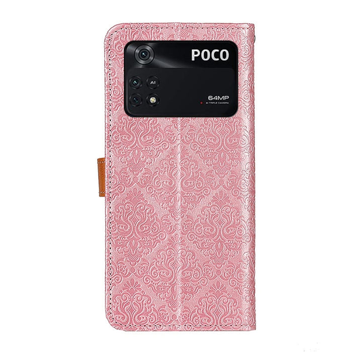 Estuche para teléfono de cuero en relieve floral europeo, For Xiaomi Poco M4 Pro 4G