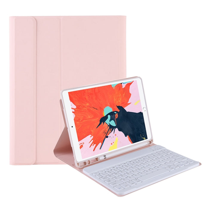 T098B Candy Color Skin Feel Texture Teclado Bluetooth Funda de cuero con portalápices