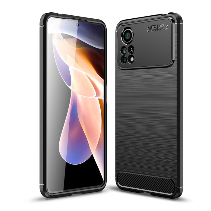 Caja de teléfono TPU de fibra de carbono con textura cepillada, For Xiaomi Poco X4 Pro 5G Precise Hole