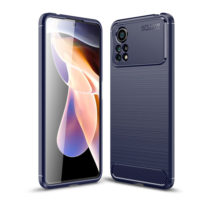 Caja de teléfono TPU de fibra de carbono con textura cepillada, For Xiaomi Poco X4 Pro 5G Precise Hole