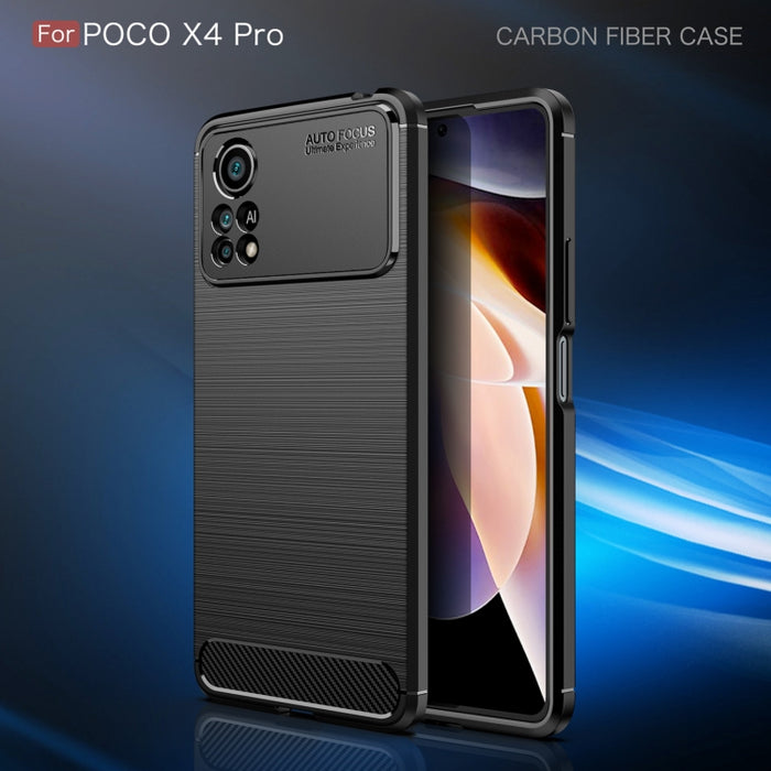 Caja de teléfono TPU de fibra de carbono con textura cepillada, For Xiaomi Poco X4 Pro 5G Precise Hole