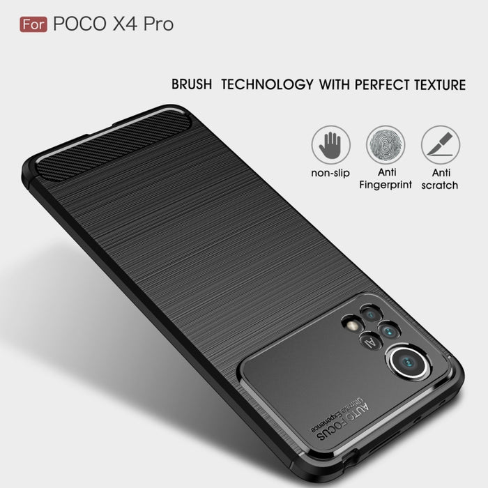 Caja de teléfono TPU de fibra de carbono con textura cepillada, For Xiaomi Poco X4 Pro 5G Precise Hole