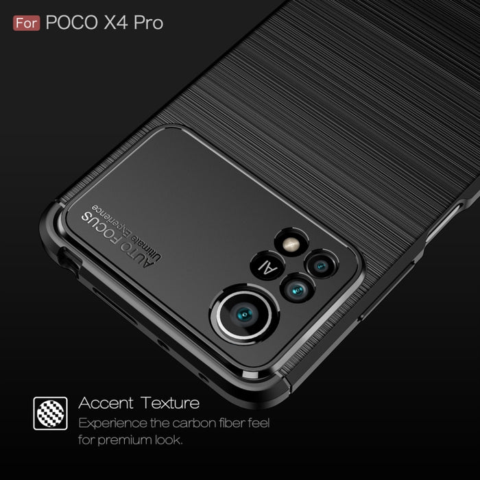 Caja de teléfono TPU de fibra de carbono con textura cepillada, For Xiaomi Poco X4 Pro 5G Precise Hole
