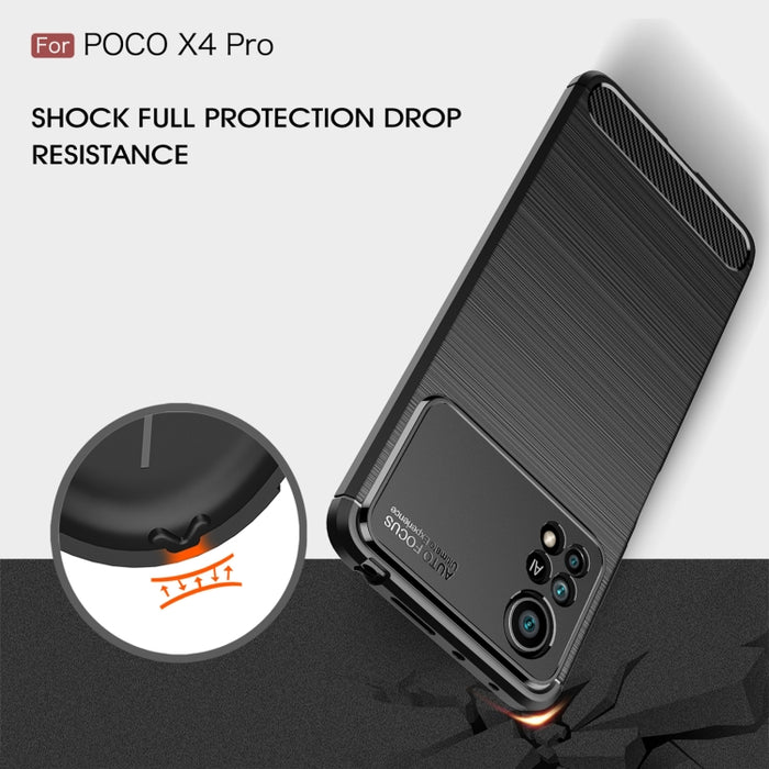 Caja de teléfono TPU de fibra de carbono con textura cepillada, For Xiaomi Poco X4 Pro 5G Precise Hole