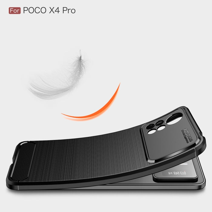 Caja de teléfono TPU de fibra de carbono con textura cepillada, For Xiaomi Poco X4 Pro 5G Precise Hole