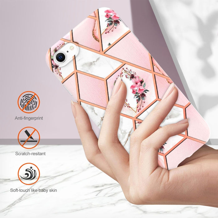 Caja de teléfono a prueba de golpes con patrón de flores de mármol de empalme de galvanoplastia TPU