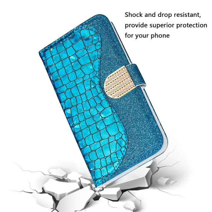 Estuche para teléfono de cuero de cocodrilo a juego con polvo de brillo láser, For Xiaomi Redmi Note 11 Pro International, For Xiaomi Redmi Note 11 International