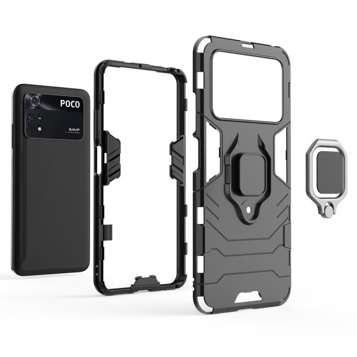 Funda protectora para teléfono PC + TPU a prueba de golpes con soporte de anillo magnético, For Xiaomi Poco M4 Pro 4G, For Xiaomi Poco X4 Pro 5G