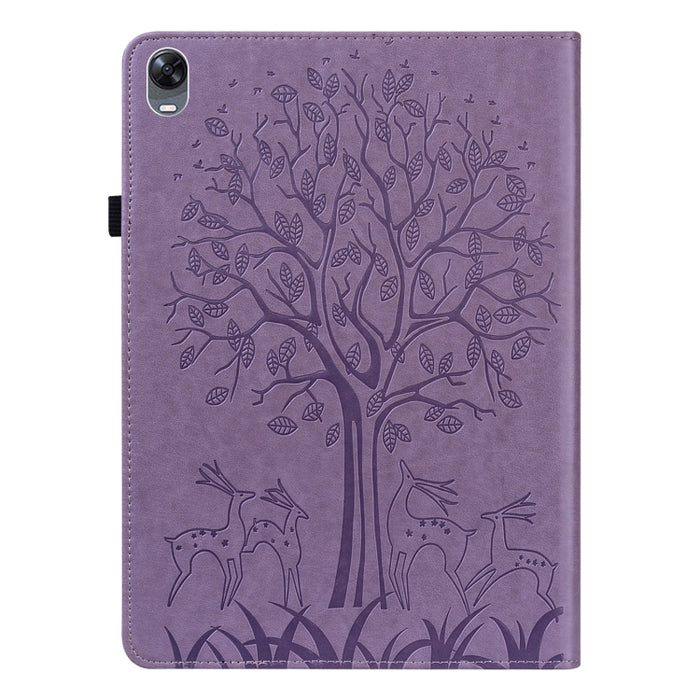 Estuche para tableta de cuero estampado prensado con estampado de árboles y ciervos
