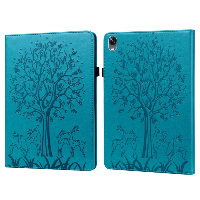 Estuche para tableta de cuero estampado prensado con estampado de árboles y ciervos