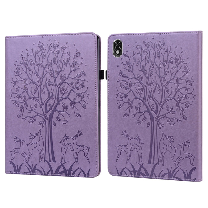 Estuche para tableta de cuero estampado prensado con estampado de árboles y ciervos