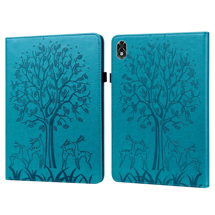 Estuche para tableta de cuero estampado prensado con estampado de árboles y ciervos