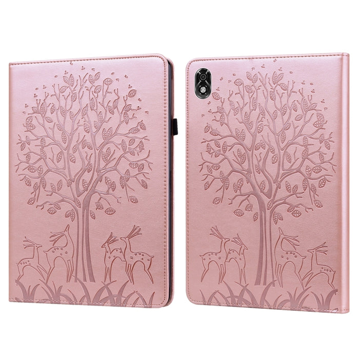 Estuche para tableta de cuero estampado prensado con estampado de árboles y ciervos