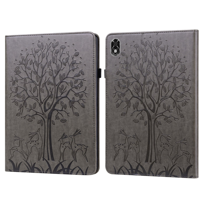 Estuche para tableta de cuero estampado prensado con estampado de árboles y ciervos