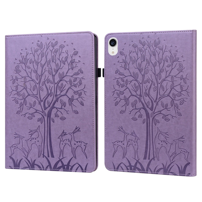 Estuche para tableta de cuero estampado prensado con estampado de árboles y ciervos