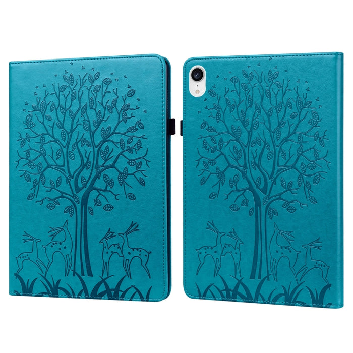 Estuche para tableta de cuero estampado prensado con estampado de árboles y ciervos