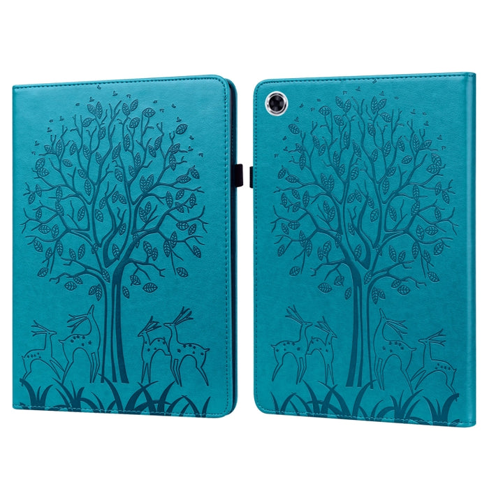 Estuche para tableta de cuero estampado prensado con estampado de árboles y ciervos