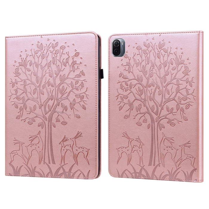 Estuche para tableta de cuero estampado prensado con estampado de árboles y ciervos con función de reposo/activación, For Xiaomi Pad 5 / 5 Pro, For Amazon Kindle Paperwhite 5 2021