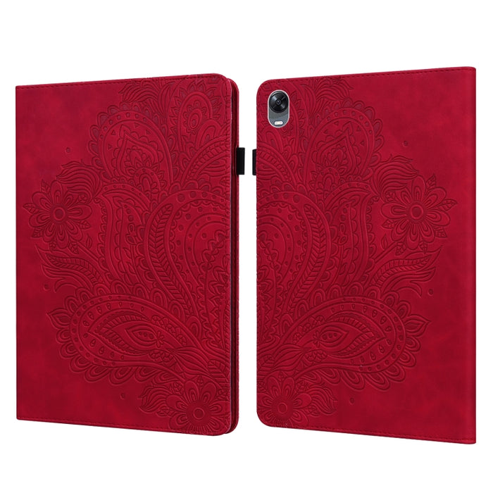 Estuche para tableta de cuero TPU + PU con patrón en relieve de pavo real
