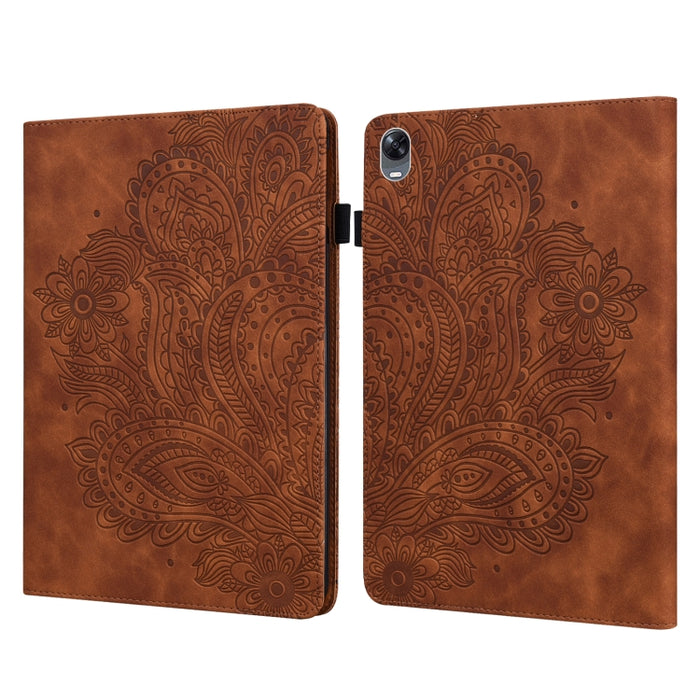 Estuche para tableta de cuero TPU + PU con patrón en relieve de pavo real