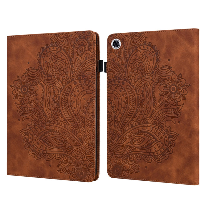 Estuche para tableta de cuero TPU + PU con patrón en relieve de pavo real