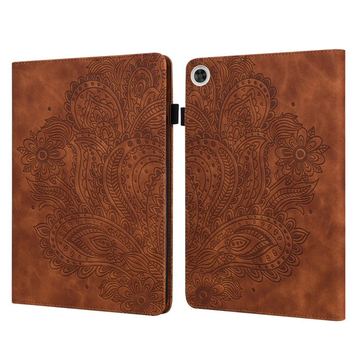 Estuche para tableta de cuero TPU + PU con patrón en relieve de pavo real