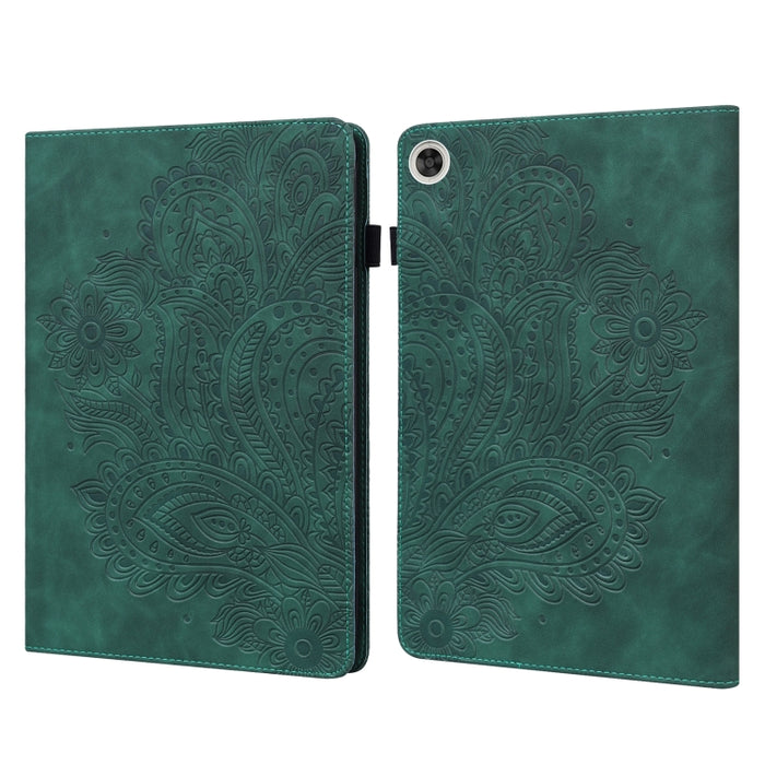 Estuche para tableta de cuero TPU + PU con patrón en relieve de pavo real