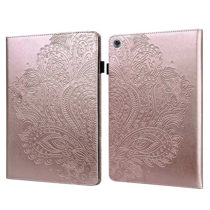 Estuche para tableta de cuero TPU + PU con patrón en relieve de pavo real