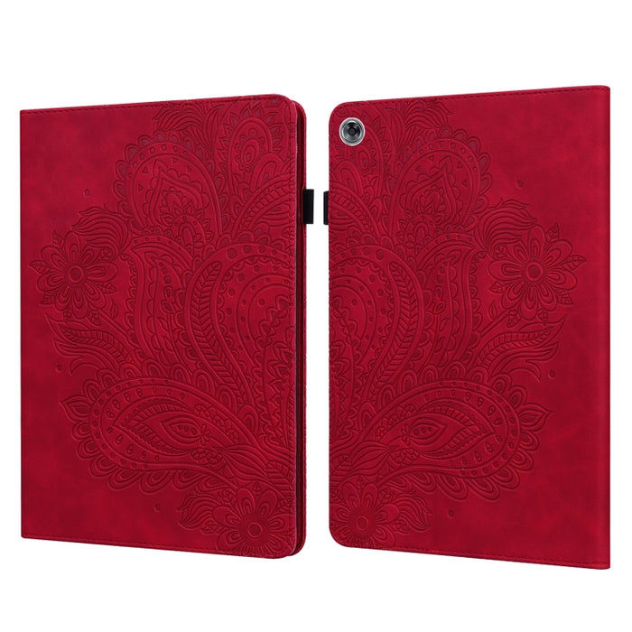 Estuche para tableta de cuero TPU + PU con patrón en relieve de pavo real