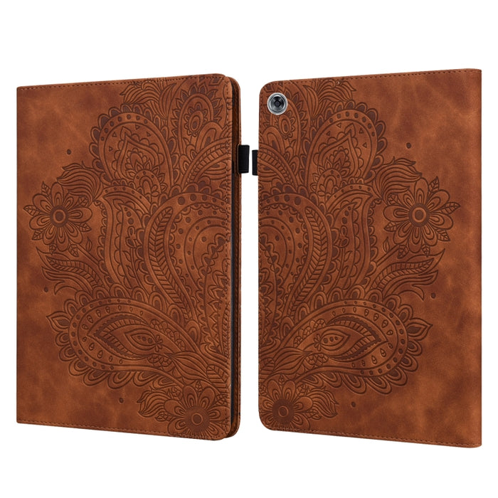 Estuche para tableta de cuero TPU + PU con patrón en relieve de pavo real