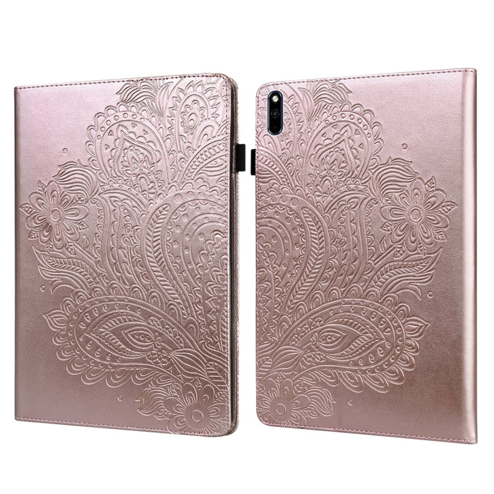 Estuche para tableta de cuero TPU + PU con patrón en relieve de pavo real