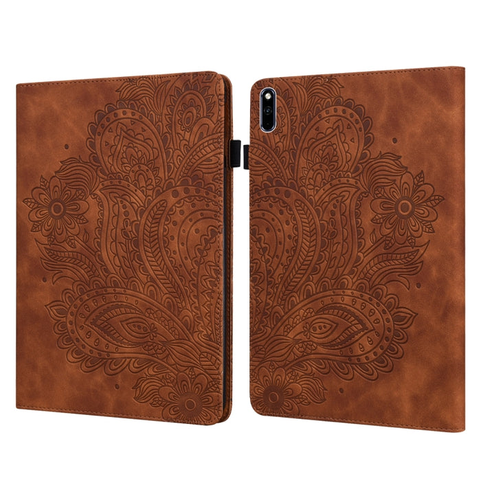 Estuche para tableta de cuero TPU + PU con patrón en relieve de pavo real