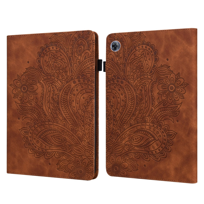 Estuche para tableta de cuero TPU + PU con patrón en relieve de pavo real