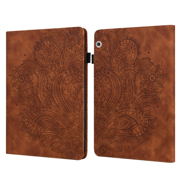 Estuche para tableta de cuero TPU + PU con patrón en relieve de pavo real