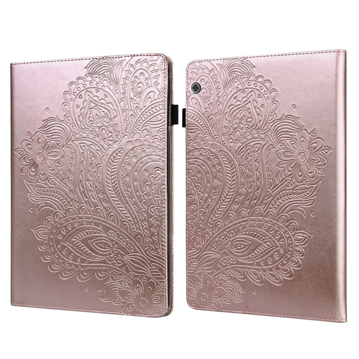 Estuche para tableta de cuero TPU + PU con patrón en relieve de pavo real