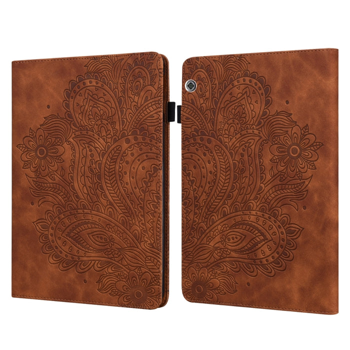 Estuche para tableta de cuero TPU + PU con patrón en relieve de pavo real