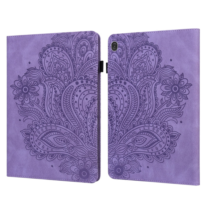 Estuche para tableta de cuero TPU + PU con patrón en relieve de pavo real